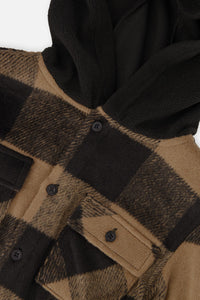 Flannel Shirt With Fleece Hood Brown And Black Plaid - J20U19_2J272