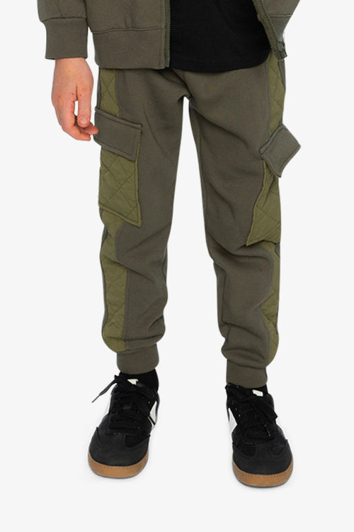 Fleece Bi-Material Sweatpants With Pockets Green - J20U22_03690