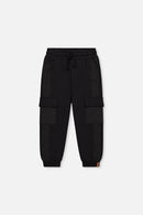 Fleece Bi-Material Sweatpants With Pockets Black - J20U22_09990