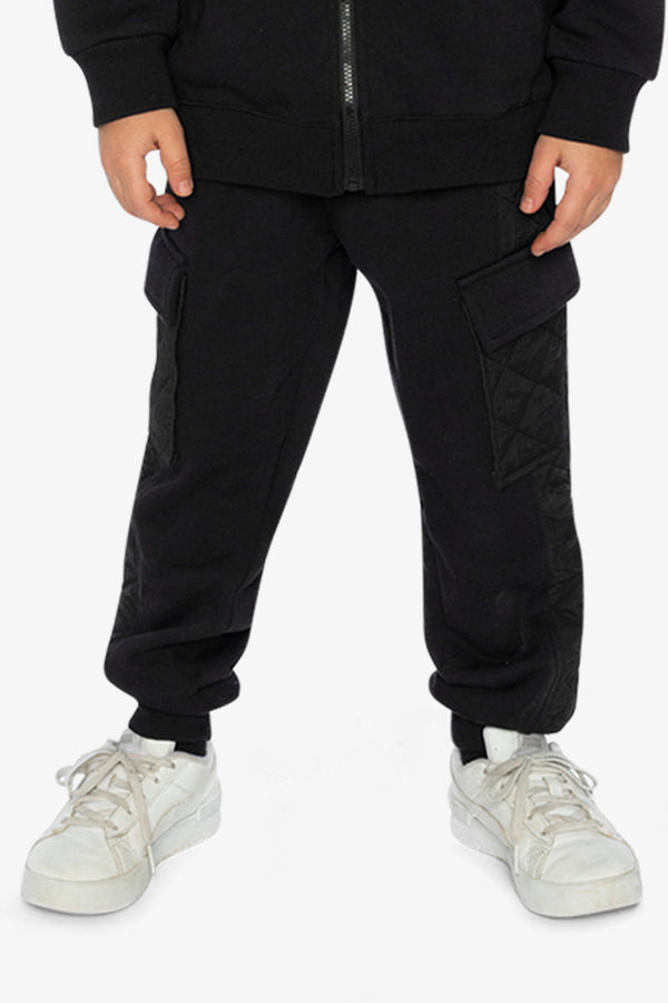 Fleece Bi-Material Sweatpants With Pockets Black - J20U22_09990