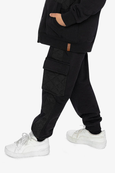Fleece Bi-Material Sweatpants With Pockets Black - J20U22_09990