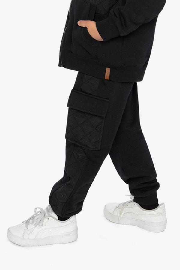 Fleece Bi-Material Sweatpants With Pockets Black - J20U22_09990