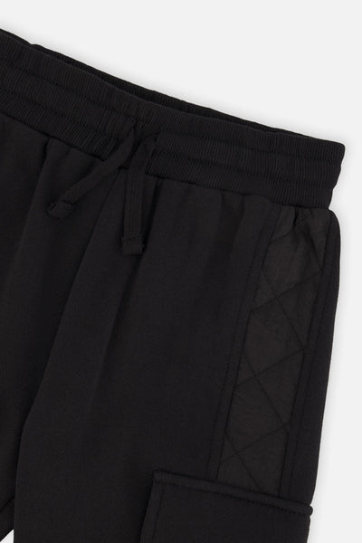 Fleece Bi-Material Sweatpants With Pockets Black - J20U22_09990