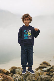 Fleece-Kapuzenpullover Dunkelblau
