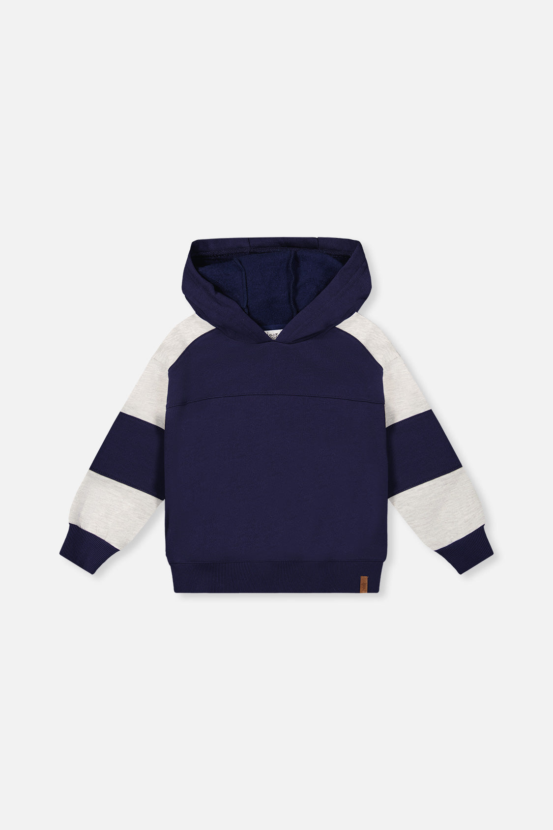 Hooded Striped Fleece Cardigan Dark Blue And Beige - J20U31_04810