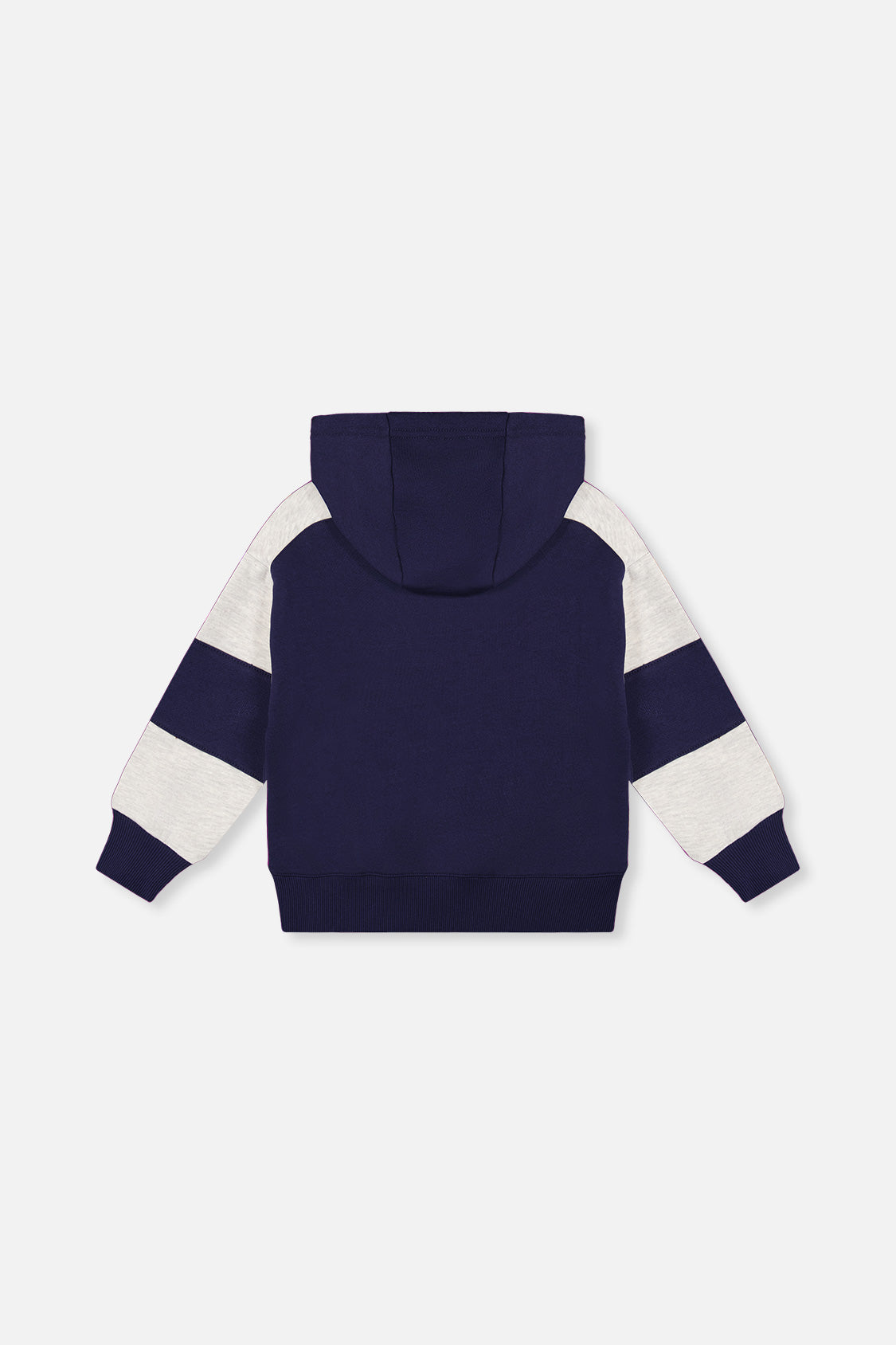 Hooded Striped Fleece Cardigan Dark Blue And Beige - J20U31_04810