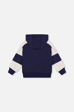 Hooded Striped Fleece Cardigan Dark Blue And Beige - J20U31_04810