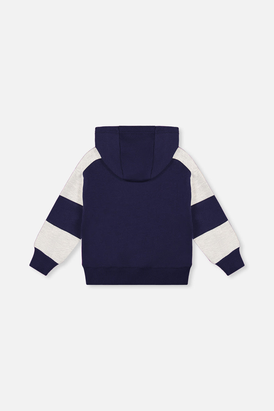 Hooded Striped Fleece Cardigan Dark Blue And Beige - J20U31_04810