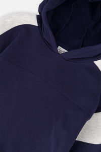 Hooded Striped Fleece Cardigan Dark Blue And Beige - J20U31_04810