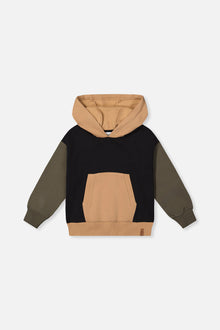 Hooded Colorblock Fleece Cardigan Black, Green And Beige - J20U32_09990
