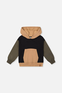 Hooded Colorblock Fleece Cardigan Black, Green And Beige - J20U32_09990