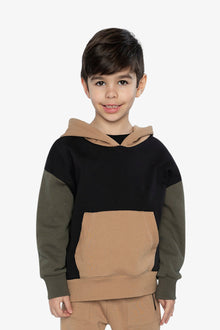 Hooded Colorblock Fleece Cardigan Black, Green And Beige - J20U32_09990