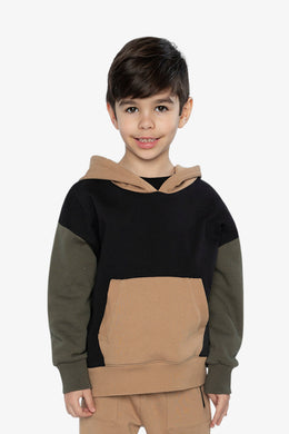 Hooded Colorblock Fleece Cardigan Black, Green And Beige - J20U32_09990