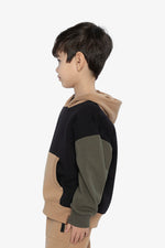 Hooded Colorblock Fleece Cardigan Black, Green And Beige - J20U32_09990
