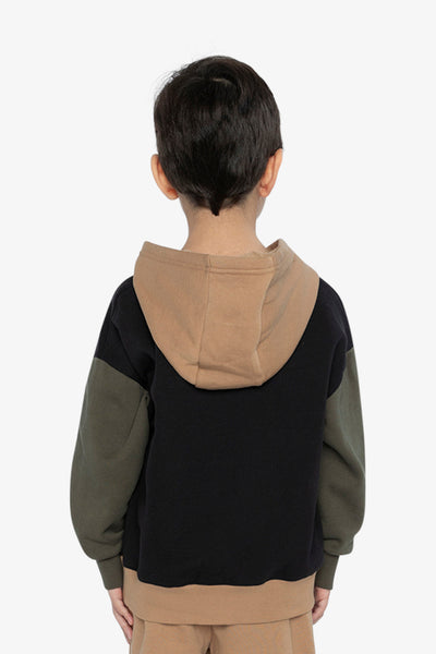 Hooded Colorblock Fleece Cardigan Black, Green And Beige - J20U32_09990