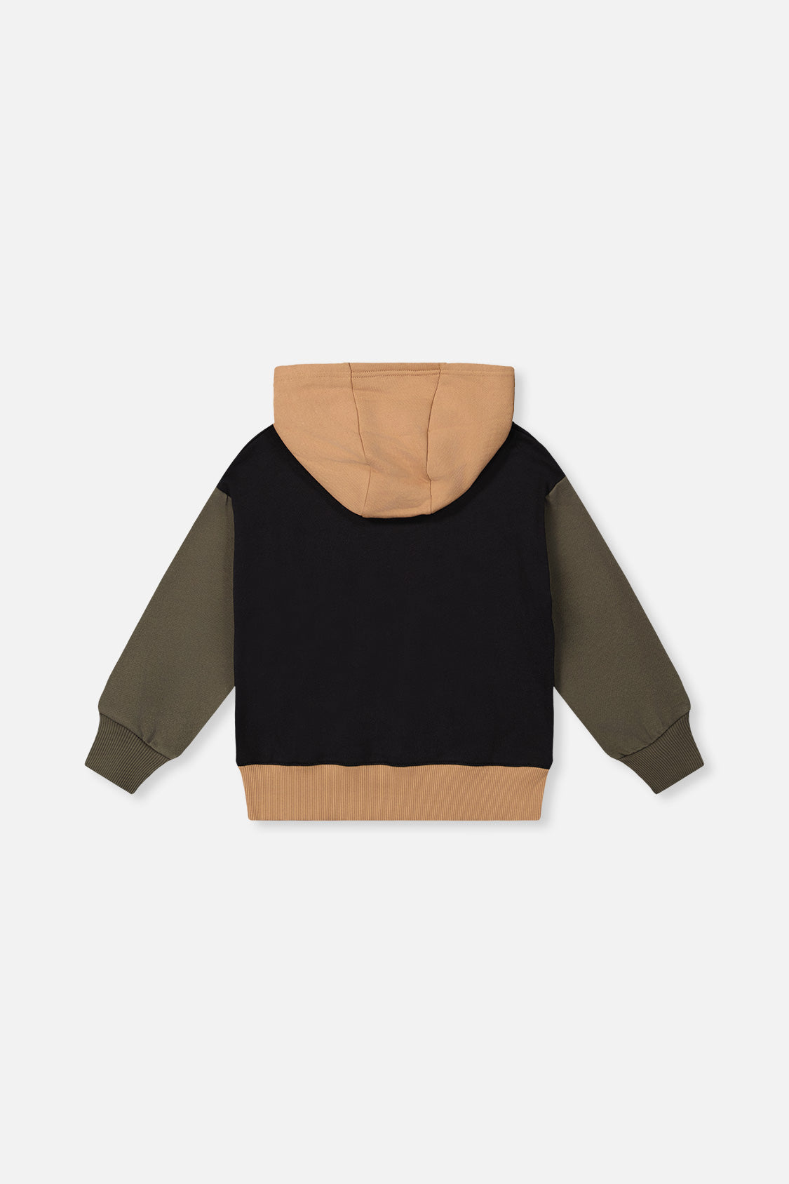 Hooded Colorblock Fleece Cardigan Black, Green And Beige - J20U32_09990