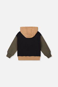 Hooded Colorblock Fleece Cardigan Black, Green And Beige - J20U32_09990