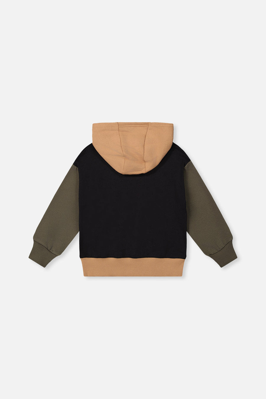 Hooded Colorblock Fleece Cardigan Black, Green And Beige - J20U32_09990