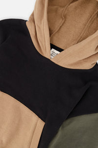 Hooded Colorblock Fleece Cardigan Black, Green And Beige - J20U32_09990