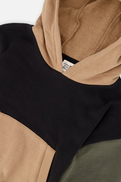 Hooded Colorblock Fleece Cardigan Black, Green And Beige - J20U32_09990