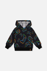 Fleece Hooded Sweatshirt Black Printed Controller - J20U33_2J090