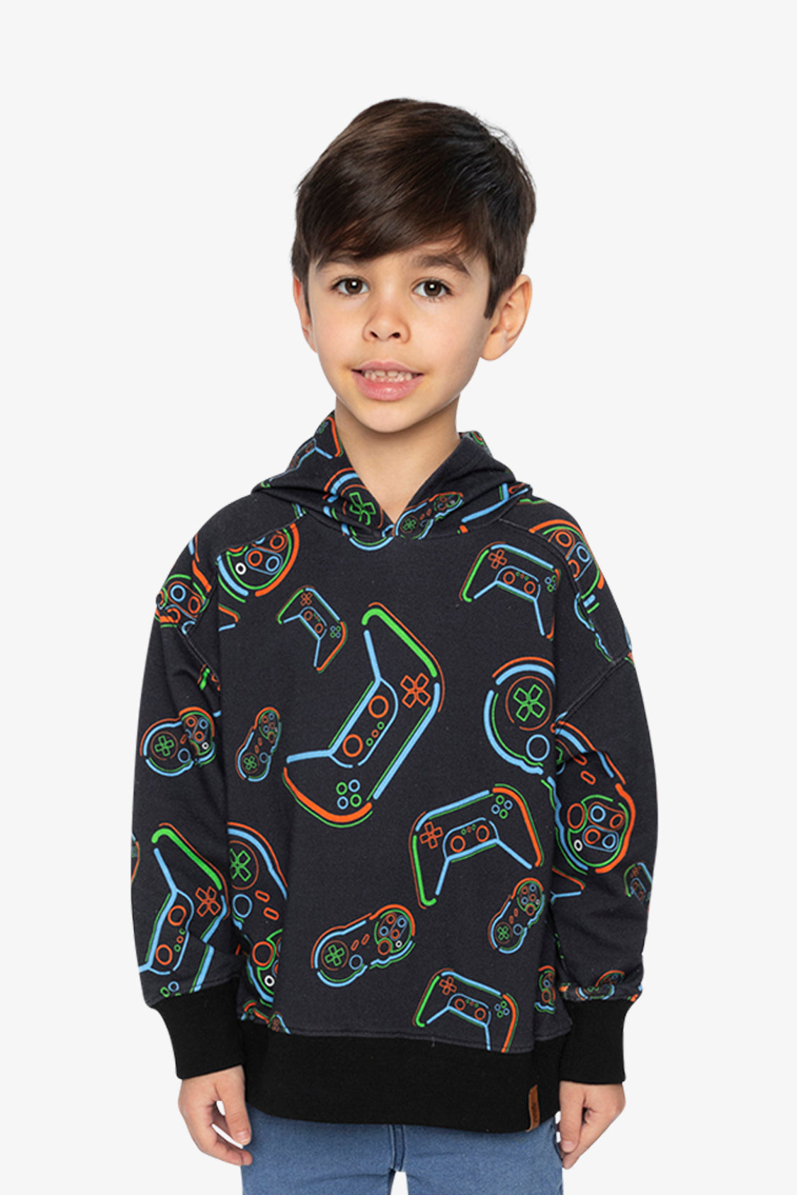 Fleece Hooded Sweatshirt Black Printed Controller - J20U33_2J090