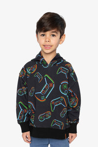 Fleece Hooded Sweatshirt Black Printed Controller - J20U33_2J090