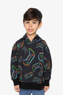 Fleece Hooded Sweatshirt Black Printed Controller - J20U33_2J090