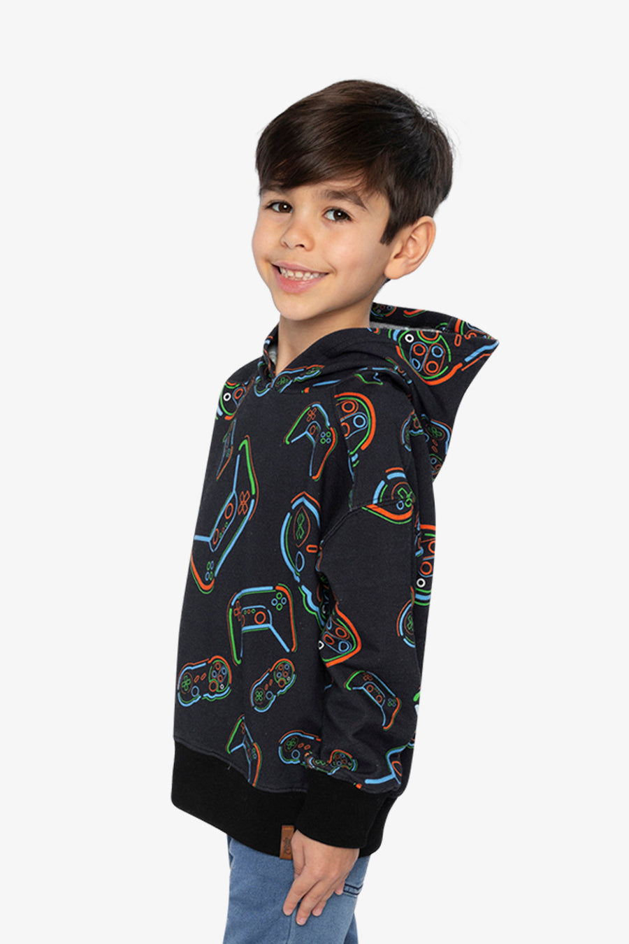 Fleece Hooded Sweatshirt Black Printed Controller - J20U33_2J090