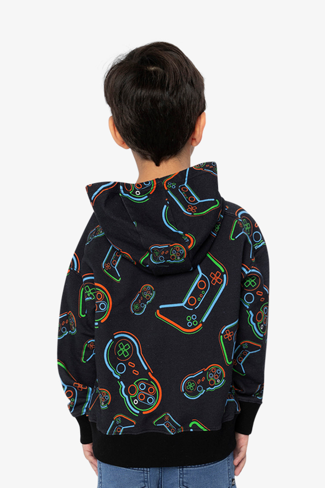 Fleece Hooded Sweatshirt Black Printed Controller - J20U33_2J090