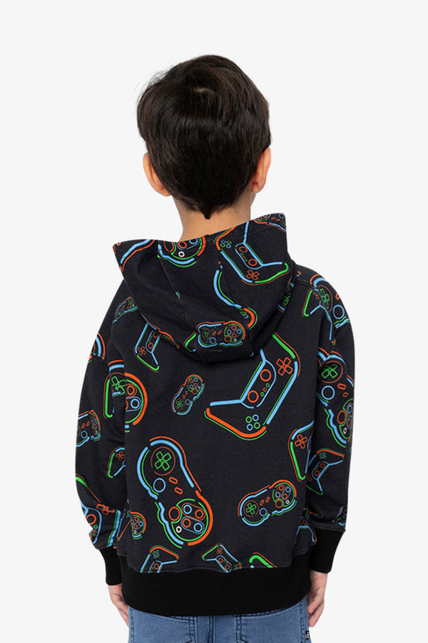 Fleece Hooded Sweatshirt Black Printed Controller - J20U33_2J090