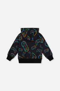 Fleece Hooded Sweatshirt Black Printed Controller - J20U33_2J090