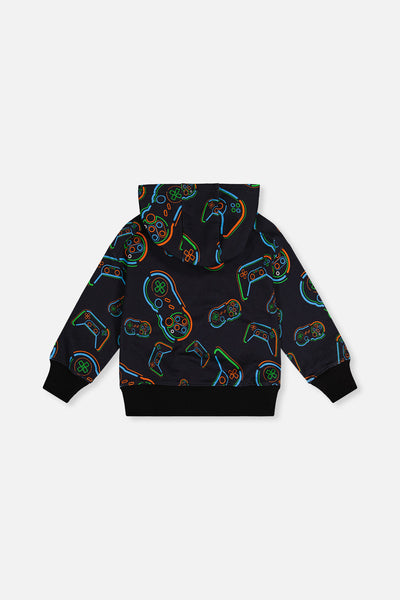 Fleece Hooded Sweatshirt Black Printed Controller - J20U33_2J090