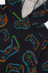 Fleece Hooded Sweatshirt Black Printed Controller - J20U33_2J090