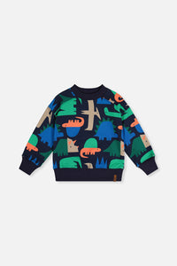 Fleece Sweatshirt Blue Dinosaur Print - J20U35_2J051