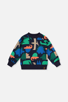 Fleece Sweatshirt Blue Dinosaur Print - J20U35_2J051