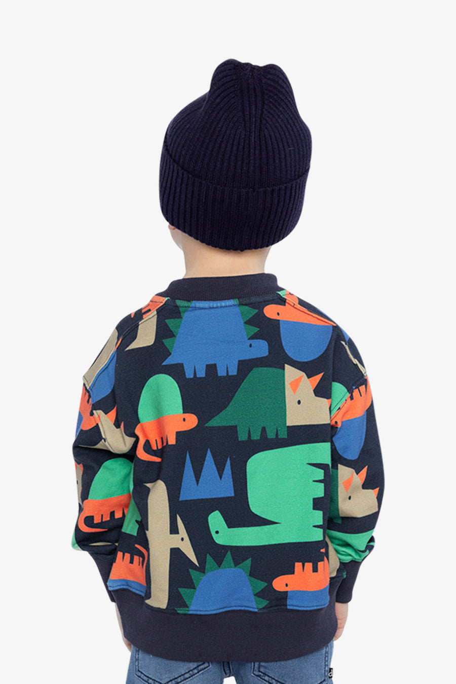 Fleece Sweatshirt Blue Dinosaur Print - J20U35_2J051