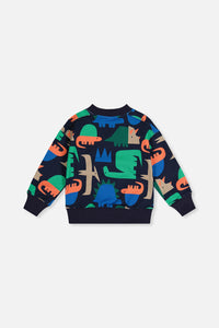 Fleece Sweatshirt Blue Dinosaur Print - J20U35_2J051