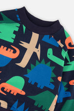 Fleece Sweatshirt Blue Dinosaur Print - J20U35_2J051