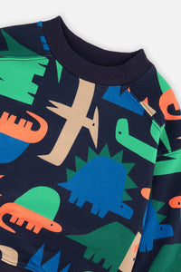 Fleece Sweatshirt Blue Dinosaur Print - J20U35_2J051