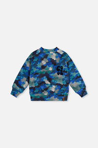 Fleece Sweatshirt Blue And Grey Camouflage - J20U36_2J055