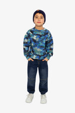 Fleece Sweatshirt Blue And Grey Camouflage - J20U36_2J055