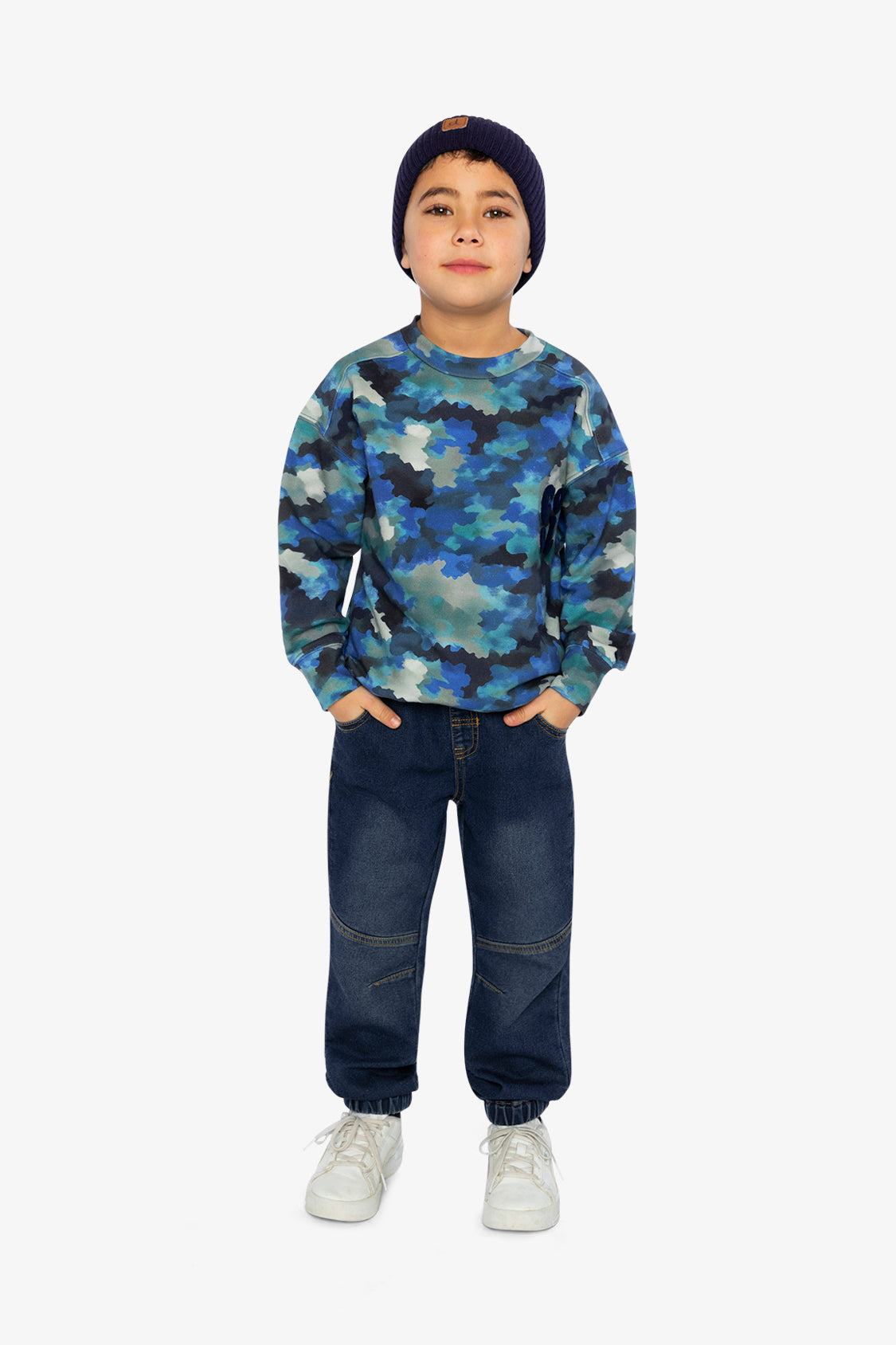 Fleece Sweatshirt Blue And Grey Camouflage - J20U36_2J055