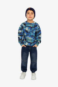 Fleece Sweatshirt Blue And Grey Camouflage - J20U36_2J055