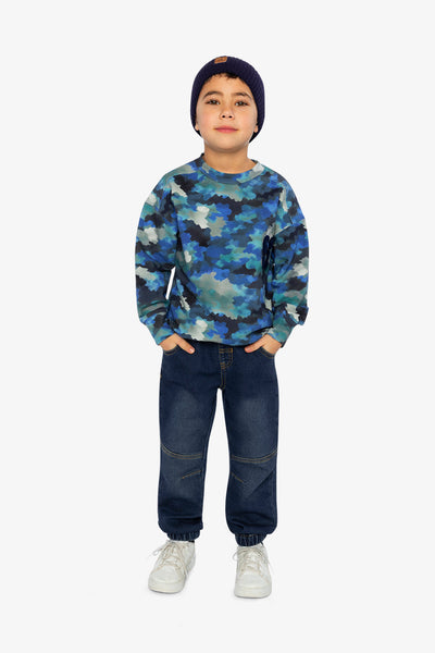 Fleece Sweatshirt Blue And Grey Camouflage - J20U36_2J055