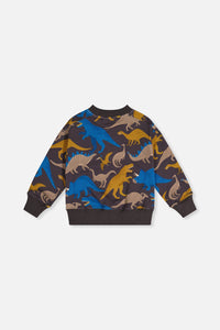 Fleece Sweatshirt Grey Dinosaur Print - J20U37_2J057