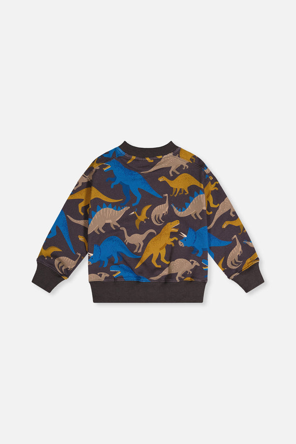 Fleece Sweatshirt Grey Dinosaur Print - J20U37_2J057