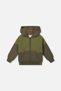 Full Zip Hooded Bi-Material Cardigan Green - J20U38_03690