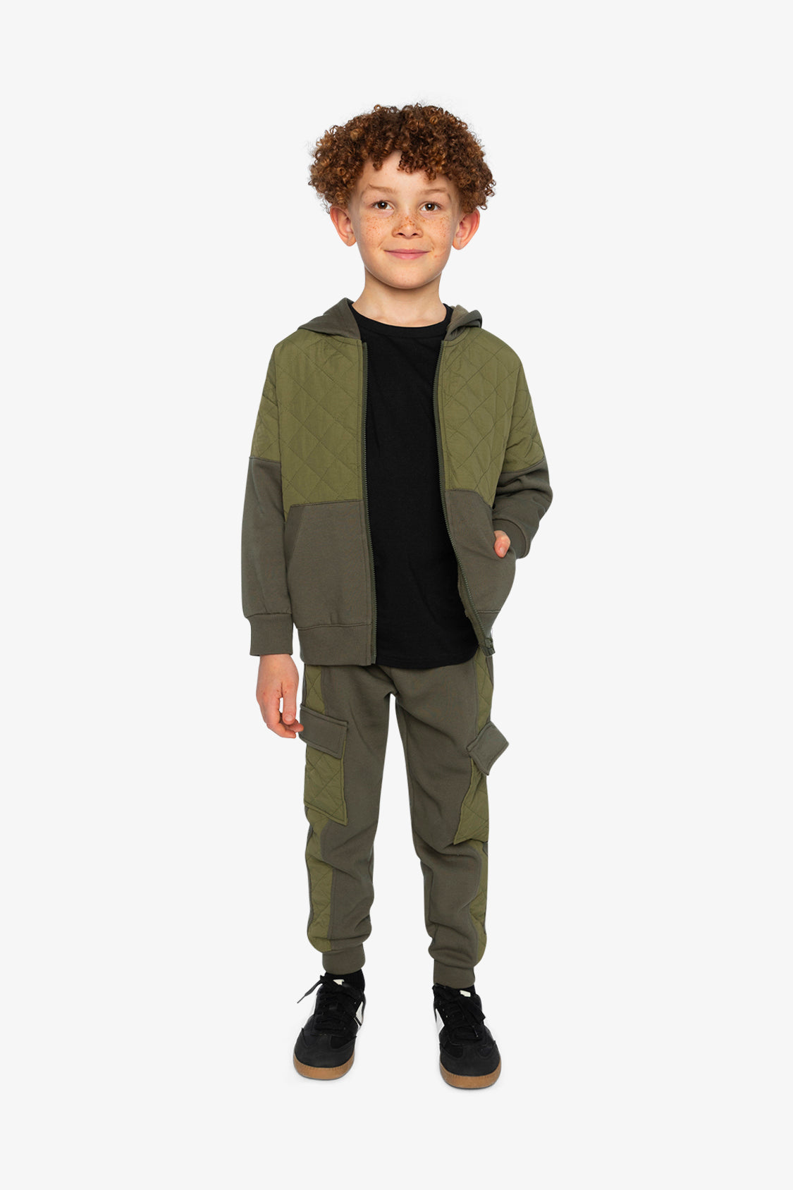 Full Zip Hooded Bi-Material Cardigan Green - J20U38_03690