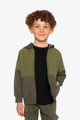Full Zip Hooded Bi-Material Cardigan Green - J20U38_03690